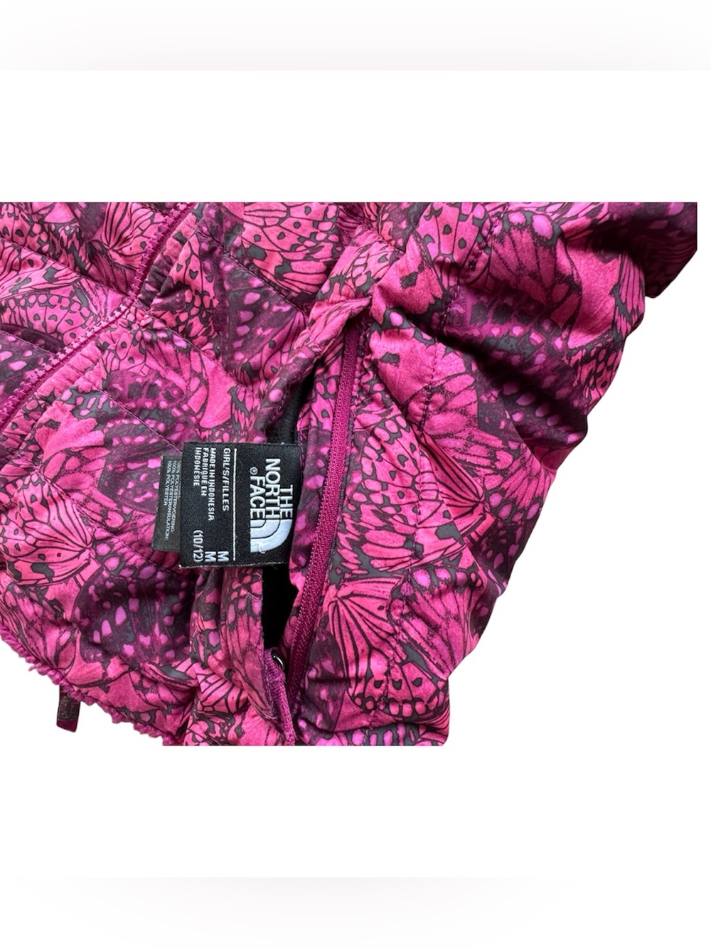 The North Face Girls Quilted Pink & Purple Floral winter coat size 10 / 12 - Picture 3 of 4